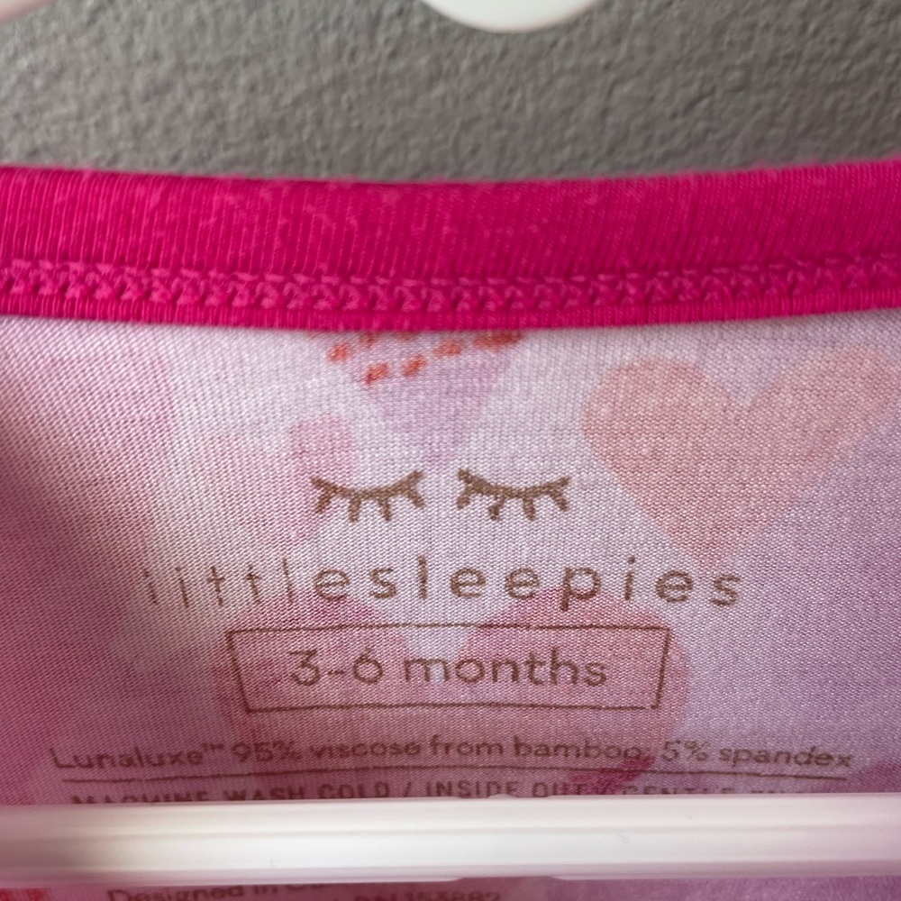 Little Sleepies Pink Watercolor Hearts Bamboo Zippy with Convertible Cuffs - Picture 5 of 8